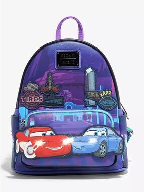 Loungefly Cars Lightening McQueen & Sally Night Time Light-Up Mini Backpack NWT